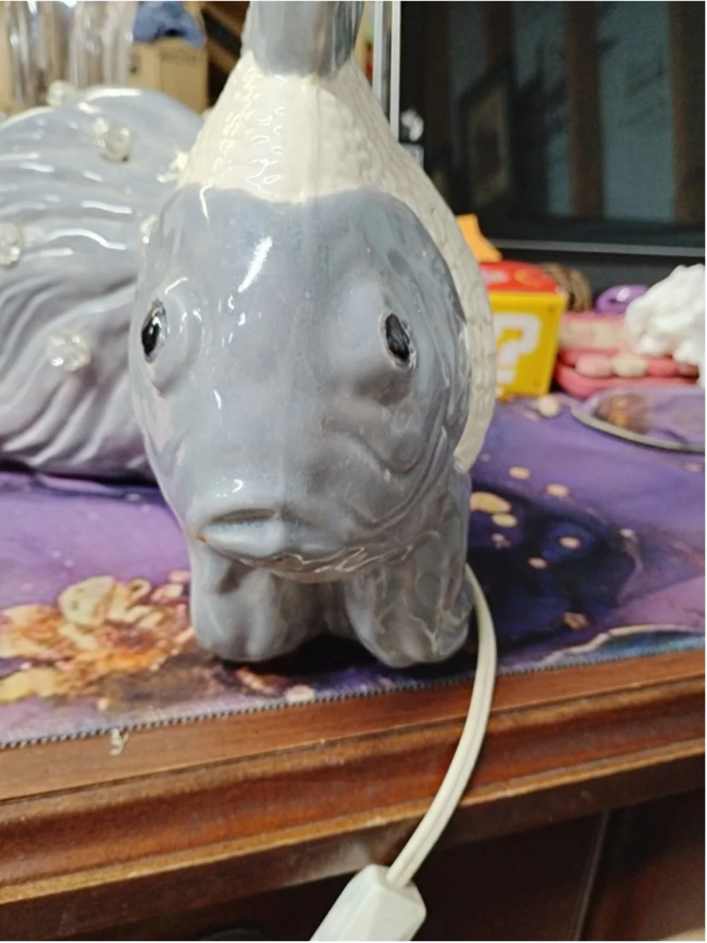 Vintage 1953 Brest MFG Co gray wave koi fish lamp Working